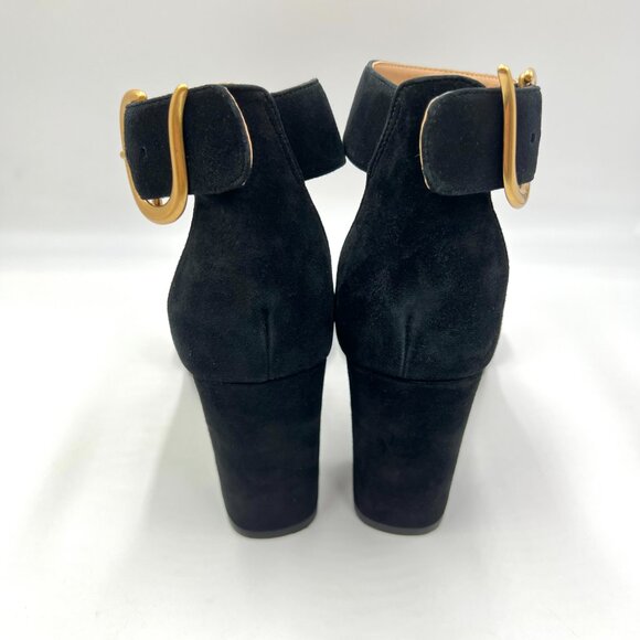 Aerosoles Womens Size 10 Landon Black Suede Leather Block Heels Sandals Shoes - Picture 7 of 13